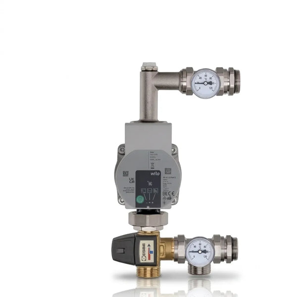 Regelstation Vernickelt – WILO Pumpe + ESBE Dreiwegeventil Kvs 3,4 | 20-50 °C Wigell