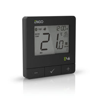 E4i-B WLAN-Raumthermostat schwarz – flaches Aufputzgehäuse 80 × 80 × 23 mm, Seitenansicht