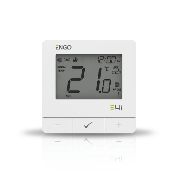 E4i-W WLAN-Raumthermostat Aufputz weiß – ENGO Thermostat für Fußbodenheizung, Frontansicht
