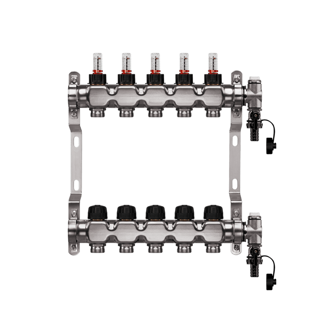 Heizkreisverteilerset 2-12 Kreise inkl. Verteiler, Klemmringverschraubungen, Stellantriebe, Kugelhahn-gerade & Regelklemmleiste