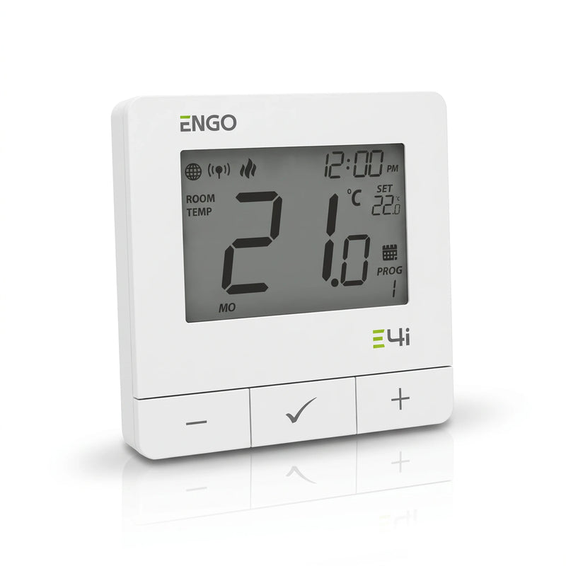 E4i-W WLAN-Raumthermostat weiß – flaches Aufputzgehäuse 80 × 80 × 23 mm, Seitenansicht
