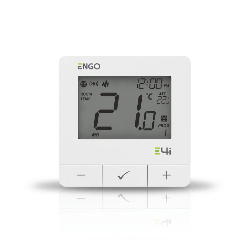 E4i-W WLAN-Raumthermostat Aufputz weiß – ENGO Thermostat für Fußbodenheizung, Frontansicht